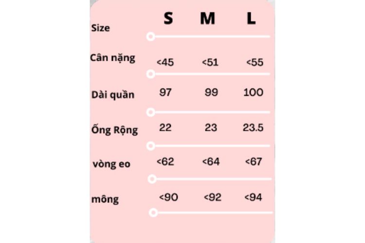 bảng size quần bò cho nữ